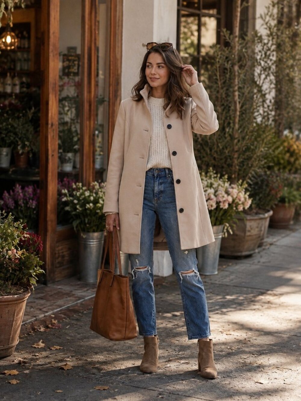 FME Mushroom Off White Longline Coat Stand Collar Button Front Minimalist Jacket